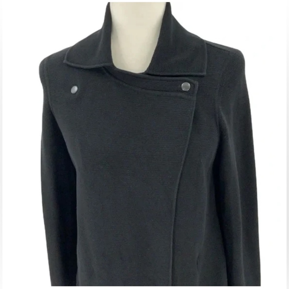 Eileen Fisher Merino Wool Asymmetrical Collar Cardigan Sweater Jacket Black‎ M